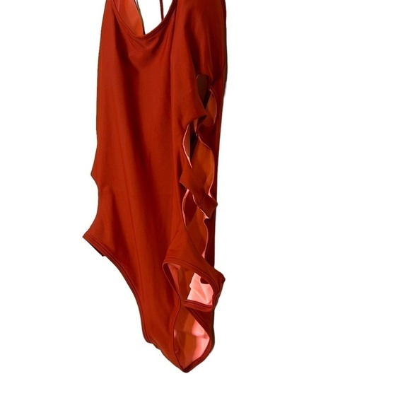 AERIE Rust Orange One Piece Swimsuit With Cut Out Sides - Picture 6 of 8